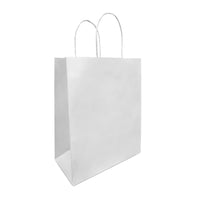 Reliabag Paper Bags - Twist Handles - 10" W x 5" D x 13" H - White - 100 Pack-Made by the premium white kraft paper with the re-enforced flat bottom