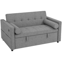 HOMCOM Pull Out Sleeper Sofa Bed with USB Ports - Grey-Converts from sofa to guest bed in seconds, suitable for small spaces, easy pull-out design with wheels