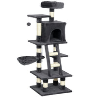 PawHut 52" Cat Tree with Condo, Hammock and Bed - Dark Grey-Multi-activity design of perches, a hammock, a bed and a large house to keep them entertained 