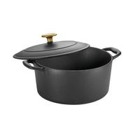 Tramontina Bestow 5.5 Qt Enameled Cast Iron Round Dutch Oven with Lid - Matte Black with Gold Knob-Perfect for traditional slow simmering of hearty stews, braising roasts, baking bread, and more