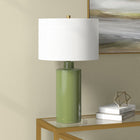 Hudson&Canal Selina 25" Tall Ceramic Table Lamp with Fabric Shade - Tarragon Green/White-Rated for one 60W incandescent bulb - 9W LED bulb, 13W fluorescent (CFL) bulb, or 9W self-ballasted LED bulb, E26-base bulb, Bulb not included