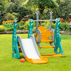 Qaba 3-in-1 Kids Swing and Slide Set with Basketball Hoop and Adjustable Seat Height-Adjustable swing to grow with child's height and comfort 