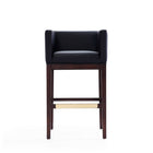 Manhattan Comfort Kingsley 21" Mid-Century Modern Faux Leather Upholstered Bar Stool - Black and Dark Walnut - 3 Pack-Square Tight Back and Arm Design