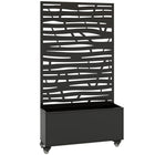 Outsunny Metal Planter Box on Wheels with 63" H Trellis - 35" L x 12" D - Black-Privacy panel with twig-like slatted cut-outs serves as a trellis 
