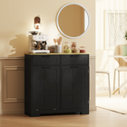 HOMCOM Tilt Out Trash Sideboard Buffet Cabinet with Hidden Garbage Space & Drawers - Black-Two adjustable shelves fit cookware of different sizes 