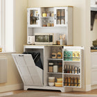 HOMCOM 69" H Kitchen Pantry Cabinet with Charging Station and Trash Can Compartment - White-A tilt-out cabinet fits a 7-gallon trash can 