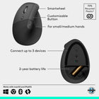 Logitech Lift Left Vertical Ergonomic Mouse - Graphite-Connect your way: Connect via Bluetooth Low Energy or Logi Bolt USB to Windows, macOS, iPadOS, Chrome OS, or Linux, and enjoy up to 2 years battery life