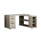 Monarch Specialties 7422 Computer Desk - Taupe Reclaimed Wood L/R Facing Corner-Fashionable style L shape computer desk with storage, featuring thick-panel construction in a reclaimed wood-look beige laminate finish and includes a 5 year limited warranty for your satisfaction.