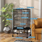 PawHut 43" H Rolling Bird Cage with Toys, Removable Tray and Storage Shelf - Black-Bird toys for entertainment 