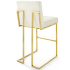 Modway Privy Gold Stainless Steel Performance Velvet Bar Stool - Gold Ivory - Set of 2-Elegant Biscuit Tufting