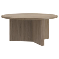 Hudson&Canal Anders 36"W Round Coffee Table - Antiqued Grey Oak-A contemporary Scandinavian design for your living room, den, and more