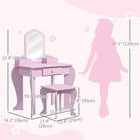 Qaba Kids Vanity Table with Mirror & Stool - Cloud Design - Pink-Suitable for bedrooms, playrooms and nurseries 

