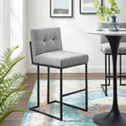Modway Privy Black Stainless Steel Upholstered Fabric Bar Stool - Black Light Gray-Soft Polyester Fabric Upholstery