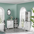 Kleankin Tall Freestanding Bathroom Linen Cabinet with Drawer - White-Features convenient handles