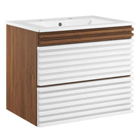Modway Render 24" Wall-Mount Bathroom Vanity - White/Walnut/White-Mid-Century Modern Vanity