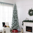 HOMCOM 9' Flocked Pencil Artificial Christmas Tree with Steel Base - Green-Flame retardant branches provide peace of mind 