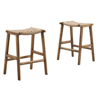 Modway Saoirse Woven Rope Wood Counter Stool - Walnut Natural - Set of 2-Woven Rope
