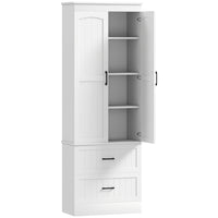 HOMCOM 67" H Farmhouse Kitchen Pantry Cabinet - White-Features a four-tier cabinet and two drawers, organizing all your kitchen clutter 