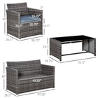 Outsunny 4-Piece Patio Furniture Set with Cushions - Grey-High back and armrests, providing support and extra comfort