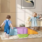 Qaba Soft Play Foam Play Set for Climbing, Crawling - Light colour - Set of 4-Soft PU leather for handy cleaning 