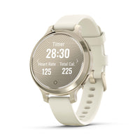Garmin Lily 2 Active Lunar Fitness Tracker Smartwatch - Gold with Bone Silicone Band-Built-in GPS tracks many outdoor activities; plus, get sports apps for yoga, Pilates, cardio, dance fitness, golf and more 