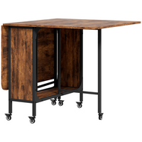 HOMCOM 51" Mobile Wheel Drop Leaf Folding Dining Table with Storage Shelf for 6 - Rustic Brown-2 lift-up sideboards expand surface space and fold down for compact storage