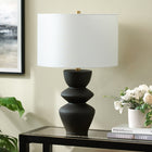 Hudson&Canal Cassian 25" Tall Table Lamp with Fabric Shade - Matte Black/Brass/White-Handcrafted matte black finish is applied to the ceramic base