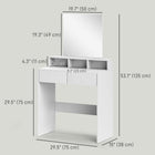 HOMCOM Makeup Vanity Desk with Mirror - 29.5" L x 15" W x 53.1" H - White-Anti-slip feet for stability 