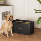 PawHut Large Elevated Dog Bowl Stand with Bowl and Storage - Black-A drawer inside to store treats and leashes nearby 