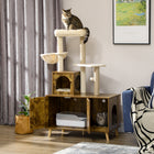PawHut Litter Box Enclosure with Cat Tree Tower, Condo and Scratching Posts-Soft, plush bed, hammock, and condo for cats offer cozy places to relax and nap 