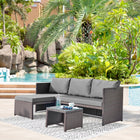 Manhattan Comfort Menton Modern Patio 2-Seater and Lounge Chair Set with Coffee Table - Brown/Grey-2-Seater Measures: 48.43" Length, 25.20" Depth, 26.38" Height