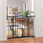 PawHut 29.1''-41.3'' Extra Wide Dog Gate with Cat Door for Doorways - Black-Built-in cat door for a secure separation between your cats and dogs