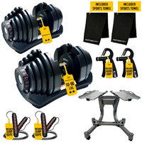 MotionGrey Adjustable Dumbbell Set and Stand Bundle for Home Gym Strength Training - 10-90 lb - 1 Set-Adjustable dumbbell set provides a broad 10-90 lb range for progressive strength training
