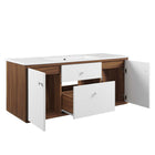 Modway Transmit 48" Wall-Mount Bathroom Vanity - Walnut/White-Chrome HardwareD46