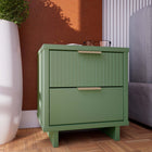 Manhattan Comfort Granville 18.11" Modern 2-Drawer Nightstand - Sage Green-Includes 2 Full Extension Drawers with Top Drawer Designed in Vertical Textured Ribbed Lines Made from Solid Wood