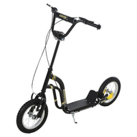 Aosom Youth Kick Scooter with 12'' Inflatable Rubber Wheel - Black-Ф12"(30.5cm) front and rear rubber wheels for smooth rides 