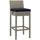 Modway Conduit Outdoor Patio Wicker Rattan Bar Stool - Light Gray Navy - Set of 4-Synthetic PE Rattan Weave