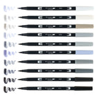 Tombow Dual Brush Pen, Grayscale, 10/Pack-Double ended water based blendable markers