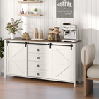 HOMCOM 60" Farmhouse Sideboard Buffet Cabinet with Sliding Barn Doors & Drawers - Cream White-Two three-level adjustable shelves accommodate items of various sizes