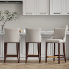 Manhattan Comfort Shubert 22.64" Modern Leatherette Upholstered Barstool - Light Grey - 3 Pack-Frame Made of Solid Beech Wood with Rich Dark Finish - Features a Gold Metal Foot Plate