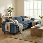 HOMCOM L-Shaped Sectional Couch with Deep Seat and Ottoman - Blue-35.4" wide and 28.3" deep seat offers plenty of space for deep relaxation