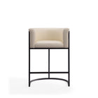 Manhattan Comfort Cosmopolitan 23.7" Mid-Century Modern Faux Leather Upholstered Counter Stool - Cream and Black-Semi Circle Open Design with Tight Back Finish