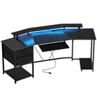 HOMCOM 79" Industrial Gaming Desk with RGB Lights and USB Ports - Black-Integrated RGB light strip enhances ambiance and immersion