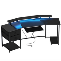 HOMCOM 79" Industrial Gaming Desk with RGB Lights and USB Ports - Black-Integrated RGB light strip enhances ambiance and immersion