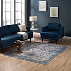 Modway Minu Distressed Floral Lattice Area Rug - 5 ft W x 8 ft L - Blue Grey Yellow/Orange-Tight Low Pile Weave