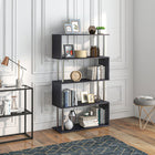 HOMCOM 5-Tiers Geometric Wooden Bookcase for Living Room - Black-Design élégant avec veinure du bois 