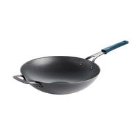 Tramontina Ember 12.5" Carbon Steel Open Wok with Natural Oil Finish - Removable Silicone Grip-Nitro Carbonized with Natural Oil Finish finishing