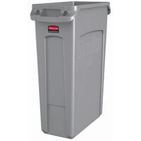 Rubbermaid Commercial Slim Jim Garbage Cans with Venting Channels - 23-Gallon - Gray-Venting channels make liner removal easy