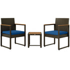 Outsunny 3-Pieces Wicker Patio Furniture Set - Dark Blue-2 armchairs and a coffee table enhance relaxation experiences 
