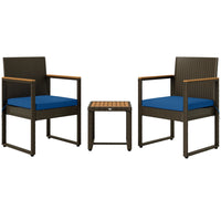 Outsunny 3-Pieces Wicker Patio Furniture Set - Dark Blue-2 armchairs and a coffee table enhance relaxation experiences 
